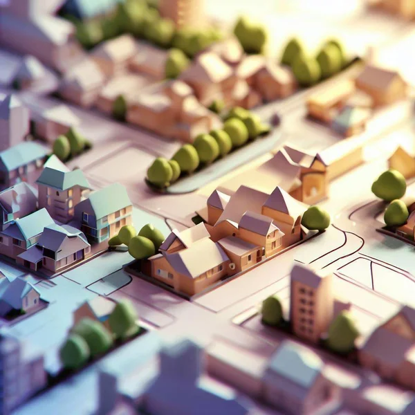 Modelo Planificación Urbana Una Manzana Ciudad Para Urbanismo —  Fotos de Stock