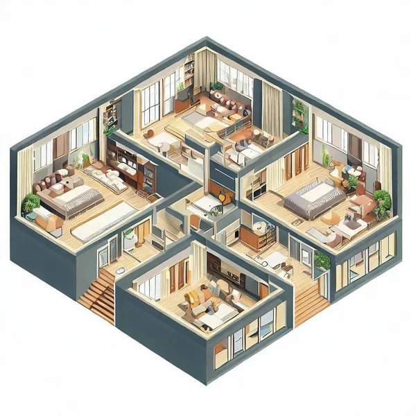 Duplex Układ Mieszkania Domu Mieszkalnym — Zdjęcie stockowe