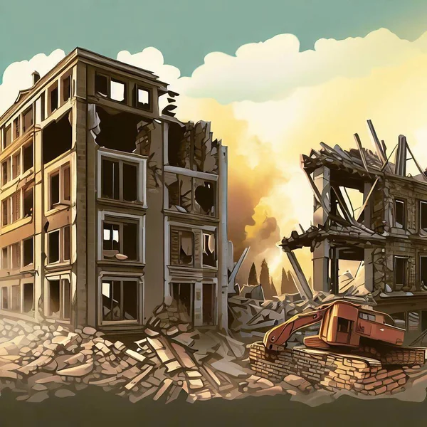 Wiederaufbau Von Gebäuden Nach Dem Krieg lizenzfreie Stockfotos