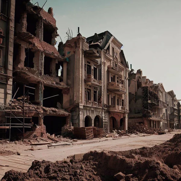 Wiederaufbau Von Gebäuden Nach Dem Krieg Stockbild
