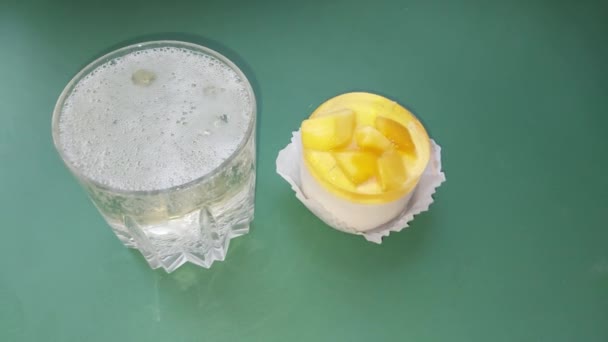 Cake Cottage Cheese Fruit Glass Sparkling Wine — Video