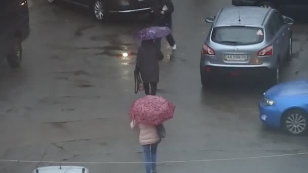 Kyiv Ukraine March 2024 People Walking Street Umbrella Rain — Stock Video