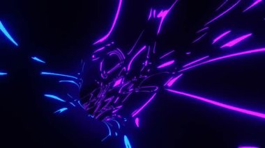 Çok renkli neon tünelde kamera uçuşu. Video jokeyi VJ için arka plan.