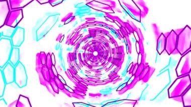 Çok renkli neon tünelde kamera uçuşu. Video jokeyi VJ için arka plan.