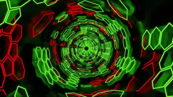 Camera Flight Multicolor Neon Tunnel Background Playing Video Jockey — Stock Video
