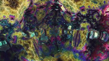 Psychedelic camera flight inside a mushroom. Visual illusions abstraction for hypnosis. Background for playing video jockey, VJ. Computer graphics for the design of concerts, nightclubs, glitch