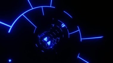 Çok renkli neon tünelde kamera uçuşu. Video jokeyi VJ için arka plan.