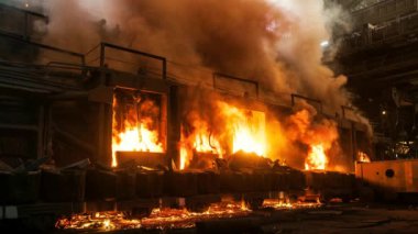 Geleceğin Dövülmesi - Sıcak Metal Üretiminin Sanayi Süreci. Endüstriyel metal üretiminin büyüleyici dünyasına dalın, acımasız ısı hammaddeleri erimiş sıcak metale dönüştürür, geleceği şekillendirmeye hazırdır.