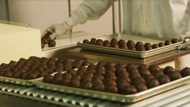 目の前にチョコレートを作るという魅惑的なプロセスが展開される大規模な甘い製造業の世界に足を踏み入れる — ストック動画