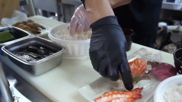 Sushi Symphony Crafting Exquisite Rolls Professional Precision Expert Hands Professional — Stock Video