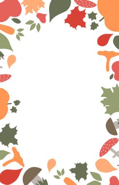 Mantarlı sonbahar düzlüğü, hasat ve sonbahar. Kopya uzayı ile vektör illüstrasyonu, Pupmkin ile mevsimsel sınır, Yaprak, Havuç. Poster, Bayrak, Kart için tasarım ögesi. Festival Dekorasyonu.