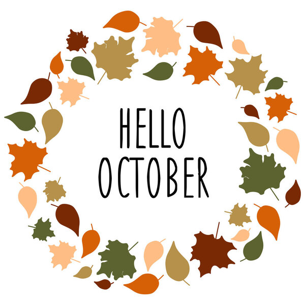 Осенние листья венок с письмом изолированы на белом. Теплые цвета Векторная круглая рамка для открытки, украшения, баннера. Сезонная октябрьская иллюстрация с краем круга из кленового листа.