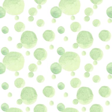 Kusursuz yeşil suluboya deseni. Daire şeklinde su yıkayan sonsuz arka plan beyaza sıçrıyor. Paket, tekstil, ambalaj kağıdı, duvar kağıdı, kapak, yazdırma için tasarım sanatı.