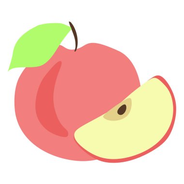 Düz elmalı ve dilimli. Beyaz arkaplanda vektör çizimi izole edildi. Tatlı taze meyve ikonu. Logo, tekstil, market etiketi, yazdırma için el çizimi tasarım ögesi.