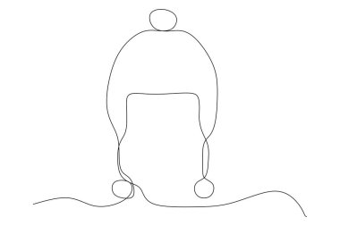 Zarif, kesintisiz kış şapkası. Beyaz arka planda bir çizgi çizen bir el çizimi. Dekorasyon, Tasarım ve Kart için sezonluk doğrusal başlık ögesi. İçerik illüstrasyonu.