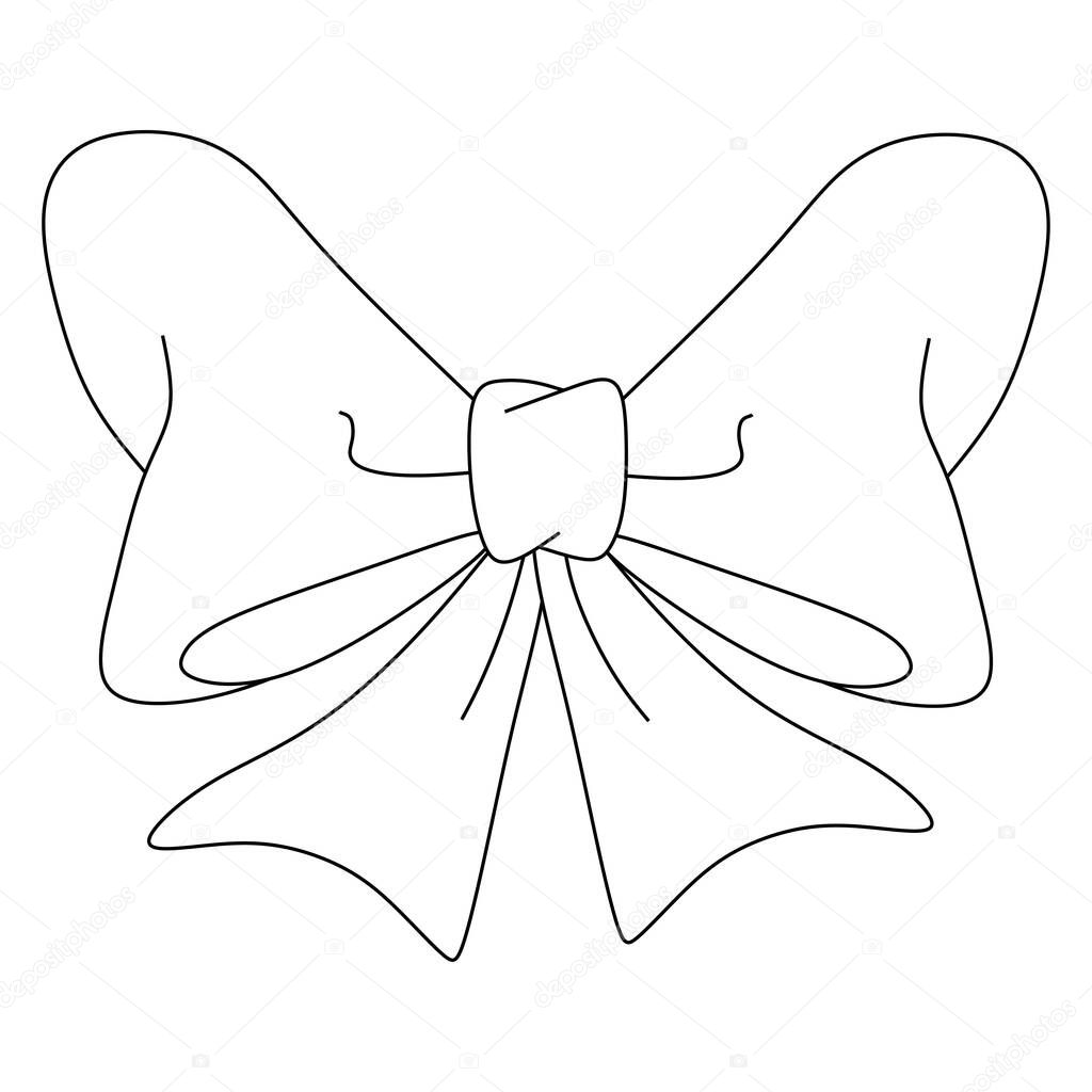 One line drawing Bow icon. Outline Vector illustration of ribbon bow isolated on white. Holiday and Festive decoration. Hand drawn Line art Decorative element. Elegant bow.