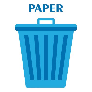 Mavi çöp konteynırı çizim vektörü. Kağıt için plastik çöp kutusu. Çöp tenekesi simgesi düz. Atık geri dönüşümü. Çevresel koruma. Vektör illüstrasyonu beyazda izole edildi