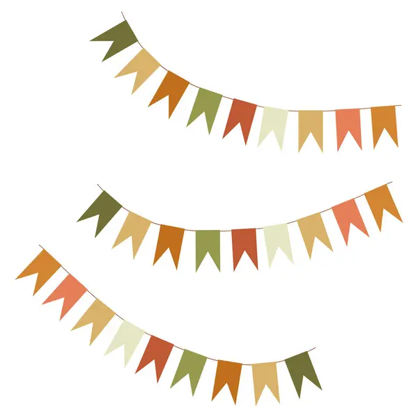 Color garland of Party flags, Bunting flags, flag pennant chain for party, event, festive. Birthday celebration banners. Vector flat illustration isolated on white. Decorative element for design art