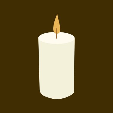 Düz stil Vektör illüstrasyonunda mum. Dekorasyon için basit mum, karikatür tarzı, el çizimi karalama tarzı. Kokulu yanan mum. Karanlık arka planda. Tüm ruhlar günü için, Noel.