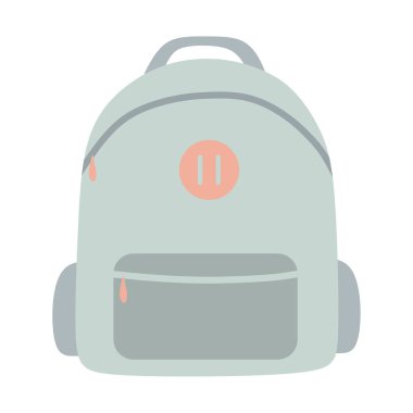 Pastel rengi cepleri olan turkuaz sırt çantası. Çizgi film Vektör Düz stili izole edilmiş çizim. Kitap için okul çantası. Konsept çalış. Banner, Poster ve Flyer için tasarım elemanı. Seyahat çantası.