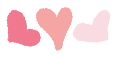 Pembe kalpler seti. Pastel kalplerin beyaza izole edildiği bir resim. Sevgililer Günü Dekorasyonu, Aşk Mesajı, Kartpostal, Çıkartma için Vektör Düz Stil Ögeleri. Sembol ya da Aşkın İşareti