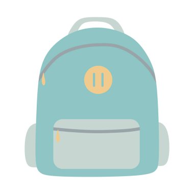 Pastel renkli sırt çantası çizgi film tarzında. Düz Vektör Aksesuar Çizimi. Çocuklar ya da kızlar okul çantası, çalışmak, seyahat etmek, spor yapmak için. Dekorasyon, Şablon, Çıkartma Paketi için Çizgi Film Tasarımı ögesi.