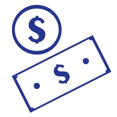 Dolar banknot ve para. Şarjör sanatı için para ve madalya beyaza izole edilmiş. Çizim finans konsepti düz stil, banknot ve madalya dolarıyla. Sembol bilgisi grafik simgesi için altın para.