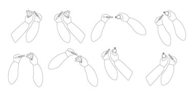 Parlak yüzüklü, Gemstone ve cımbızlı eller. Kuyumcu Kolları Silueti Koleksiyonu, Vektör çizimi. Mücevher yapma konsepti. Kart, Poster, Sancak için tasarım nesnesi.