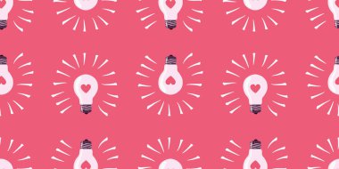 Kalpsiz vektör desenli ampul. Tekstil, kumaş, tatil ambalaj kağıdı için sevgililer günü arkaplanı elle çizilmiş. Aşk güç konseptidir, Duvar kağıdı için dekorasyon şablonu, kart