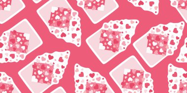 Aşk mektupları kusursuz desen. Paketleme üzerine yazdırma için tasarım ögesi tekrarlanıyor. Sürpriz, hediye, aşk ve romantizm. 8 Mart, evlilik yıldönümü ve sevgililer günü. Çizgi film düz vektör çizimi