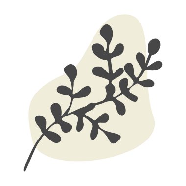 Renk noktasında yaprakları olan güzel bir şube beyaz arka planda izole edilmiş. Çizgi Sanat Vektörü Botany Boho Illustration. Dekoratif Çiçek Tasarımı Tebrik Kartı, Bahar Posteri, Afiş, Duvar Dekorasyonu