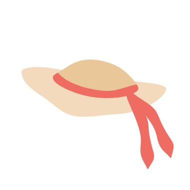 Yaz Güneşi Şapkası. Plaj Kamışı Kafa Giyen, Brims 'li Giysi. Tatil Kadınları aksesuarı. Modern veya Vintage Moda Koruyucu Başlık. Beyaz arkaplana izole edilmiş Düz Grafik Vektör Resimleri