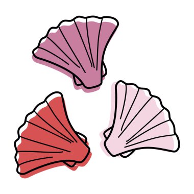 Şirin Linear Seashell Doodle simgesi seti. El yapımı Deniz Kabukları, izole edilmiş Vektör Klip Sanatı Çizimi. Renk Şekilli Çizim. Okyanusta Yaşayan Organizma, Tatil Konsepti, Plaj Elementi.