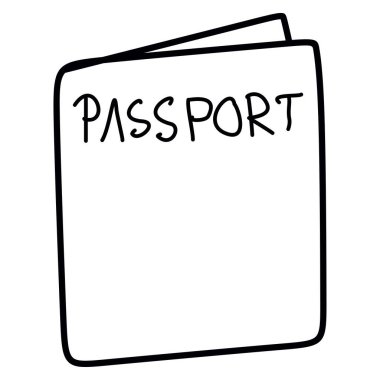 Pasaportun el çizimi Vektör Doodle çizimi. Seyahat ve Tatil için Doğrusal Kişisel Belge, Havalimanı kontrolü, Beyaz arka planda izole. siluet ve Bağlantı Tasarımı nesnesi.