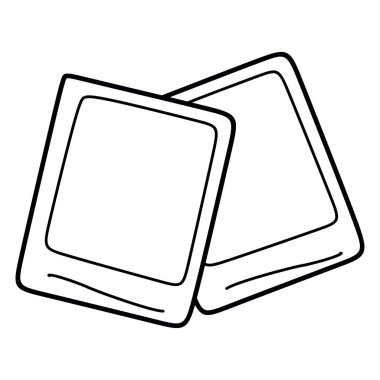 Beyaz üzerinde izole edilmiş Polaroid fotoğrafların vektör doğrusal çizimi. Dünya Fotoğraf Günü. Farklı kullanım alanları için bir çizgi. Taslak Nesneler, Anılar için Ekran Görüntüsü, Tatil. Anında Fotoğraf Kartı