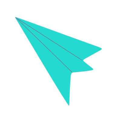 Mavi kağıt uçak beyaz arka planda izole edildi. Travel and Messaging Concept Vector Düz Illustrasyon, Çıkartma paketi için Çizgi Film Tasarım Elemanı, Baskı Tekstil, tişört. Sembol ve Simge, Grafik Sanatı.