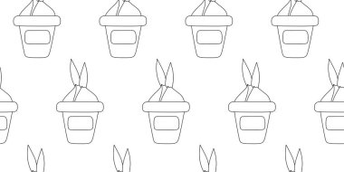 Saksıda Çiçek Ampulü. Doğrusal ya da Taslak Vektör çizimi. Bahar Duvar Kağıdı, Masa Kapağı Baskısı, Boyama Kitabı için Çiçek Arkaplanı. Bahçe ve Çiçek Yetiştirme Konsepti.