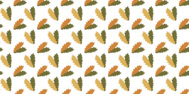 Basit yapraklar ve meşe palamudu dikişsiz desen. Pankart, tekstil, kumaş, baskı, ambalaj kağıdı, Şükran Günü Dekorasyonu için zarif bir baskı. İzole Öge ile Vektör Düz Arkaplan