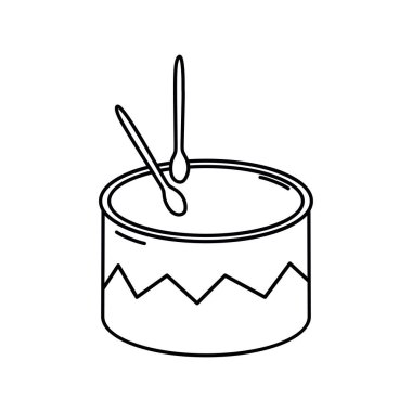 Drum doodle el çizimi vektör çizimi beyaz arkaplanda izole edildi. Rhythm için Doğrusal Müzik Aletleri, Davulcu Çubukları. Kart Tasarımı, Renklendirme kitabı, Logo, Ses teması konsepti