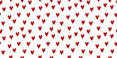 Kusursuz kırmızı kalp deseni ve arka plan vektör çizimi. Tekstil, Kumaş, Sevgililer Günü için Düz Çizgi Roman Şablonu, Hediye Paket Kağıdı. Şubat sezonu Aşk Grafiği Sanatı.