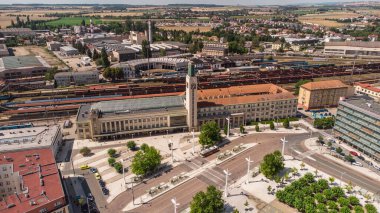 Hradec Kralove railway station from above, Czechia
