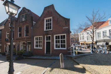 Hollanda, Old Town Delft 'teki Eski Tuğla Evleri