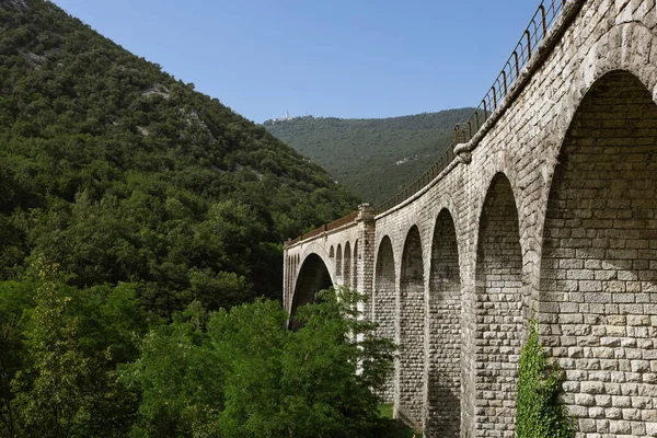 Solcan Híd Soca Folyó Felett Szlovénia Világ Legnagyobb Kővasúti Hídja — Stock Fotó