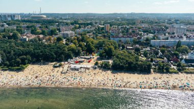 Polonya Sopot Sahili 'nin havadan görünüşü