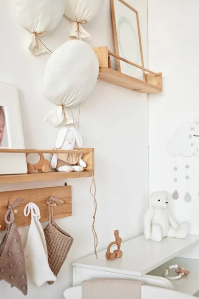 stock image Nursery interior. Wooden toys in children's room.