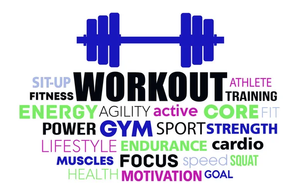 Gym Workout Dumbell Tag Word Cloud Concept Text Outline — Stock Vector