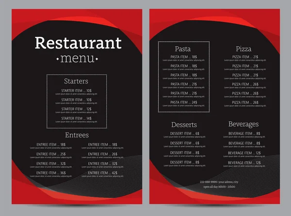 Menú Restaurante Diseño Moderno Diseño Dinámico Diseño — Archivo Imágenes Vectoriales