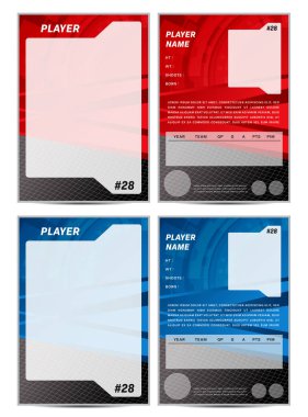 Sport player trading card frame border template design front and back for personnal information and performance 