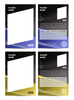 Sport player trading card frame border template design front and back for personnal information and performance  clipart