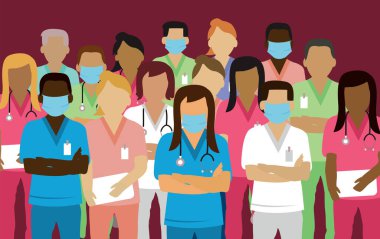 group of medical staff using safety face mask vector safety concept 